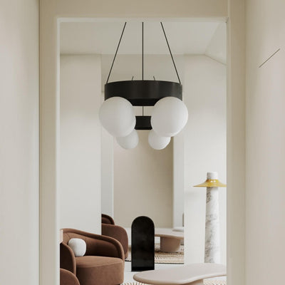 Modern Art Deco Round Orbs Iron Glass Lampshade 4 - Light Chandeliers For Living Room