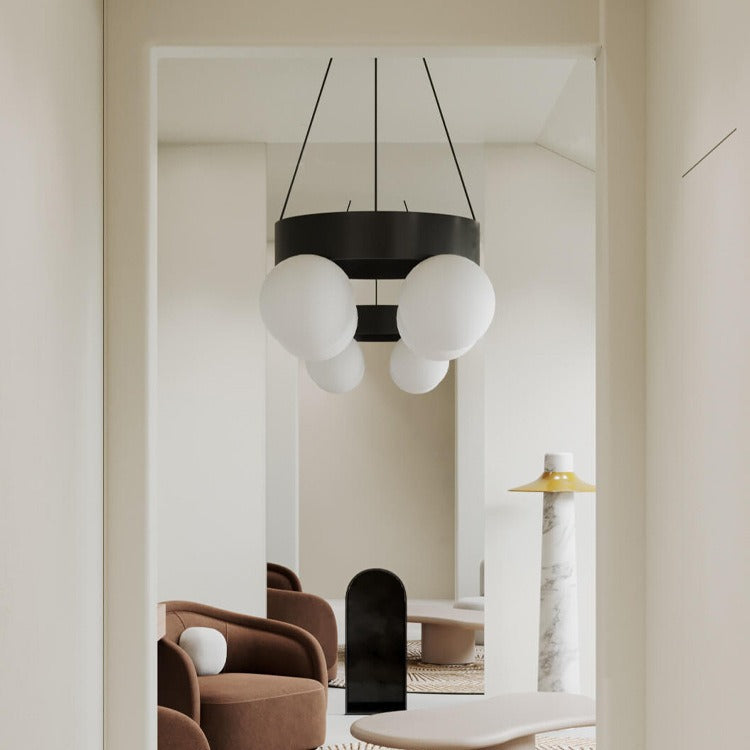 Modern Art Deco Round Orbs Iron Glass Lampshade 4 - Light Chandeliers For Living Room