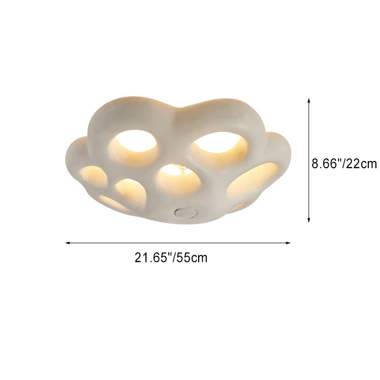 Contemporary Scandinavian Irregular Shape Holes Full Polystyrene Lampshade 3 - Light Flush Mount Ceiling Light For Living Room
