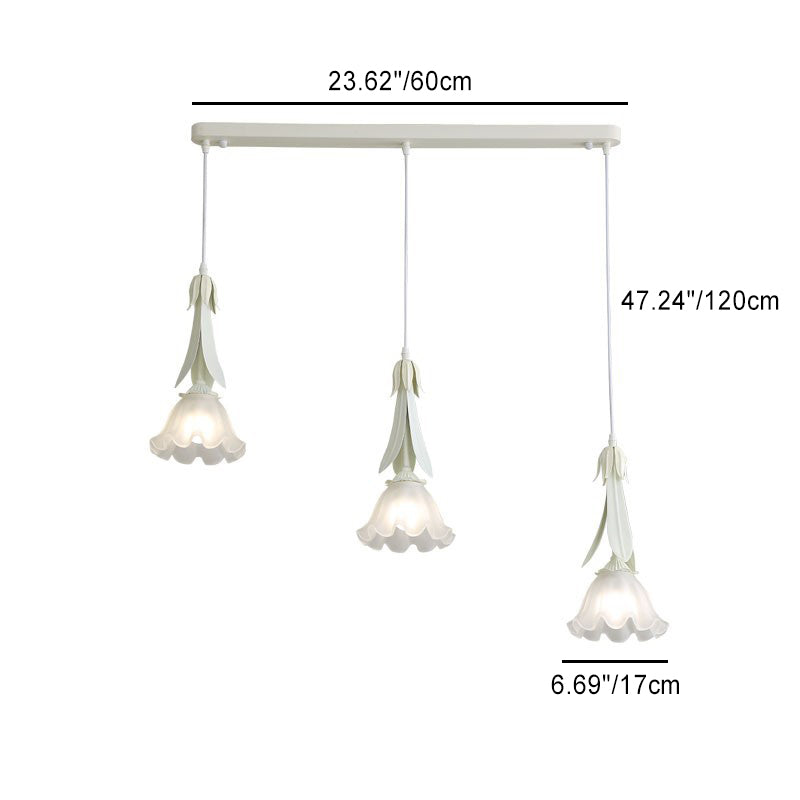 Zeitgenössische nordische Blumen Eisen Glas Lampenschirm 3 - Licht Kronleuchter für Esszimmer 