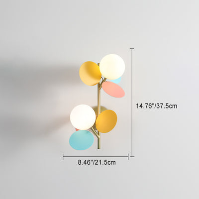 Applique murale contemporaine avec abat-jour en verre en forme d'orbes, feuilles créatives, fer 1/2 lumière pour chambre 