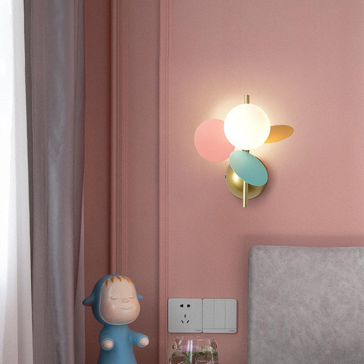 Applique murale contemporaine avec abat-jour en verre en forme d'orbes, feuilles créatives, fer 1/2 lumière pour chambre 