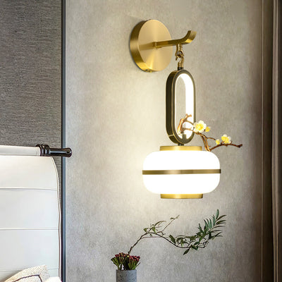 Applique Murale LED en Cuivre avec Fleurs de Branche Ovale Chinoise Traditionnelle pour Salon 