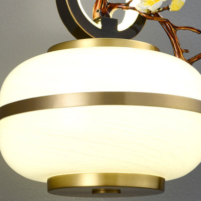 Applique Murale LED en Cuivre avec Fleurs de Branche Ovale Chinoise Traditionnelle pour Salon 