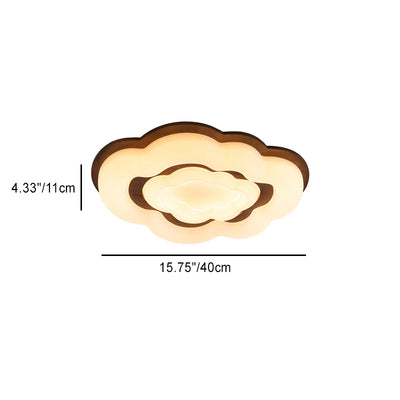 Lustre moderne en forme de nuage rétro en bois de caoutchouc avec abat-jour en PE à LED pour chambre à coucher 