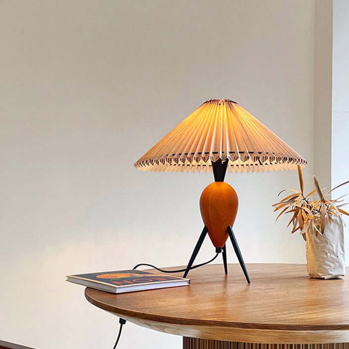 Pantalla de lámpara de tela de paraguas retro contemporáneo con base de madera 1 - Lámpara de mesa para sala de estar 