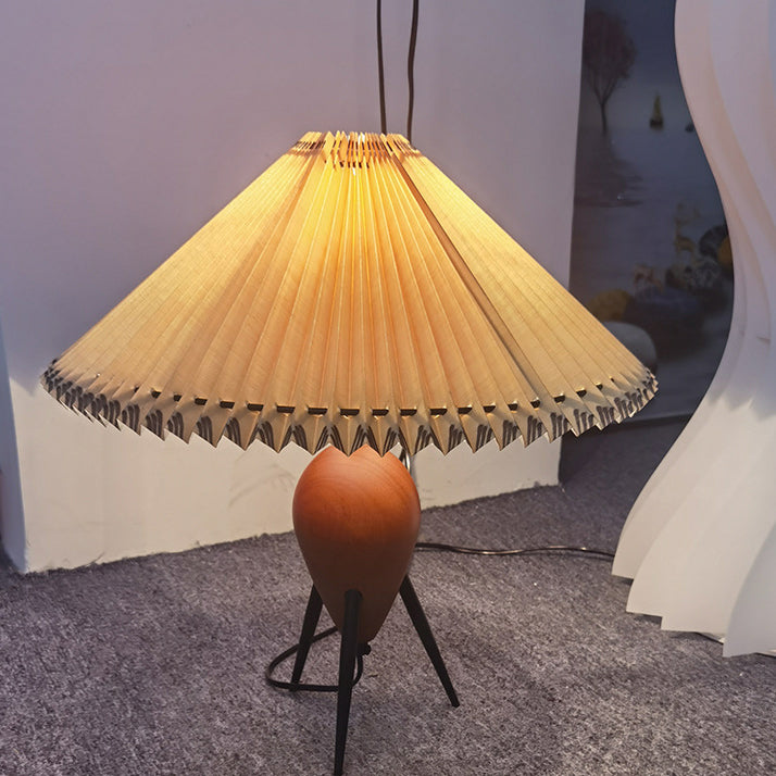 Pantalla de lámpara de tela de paraguas retro contemporáneo con base de madera 1 - Lámpara de mesa para sala de estar 