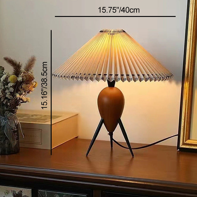 Pantalla de lámpara de tela de paraguas retro contemporáneo con base de madera 1 - Lámpara de mesa para sala de estar 