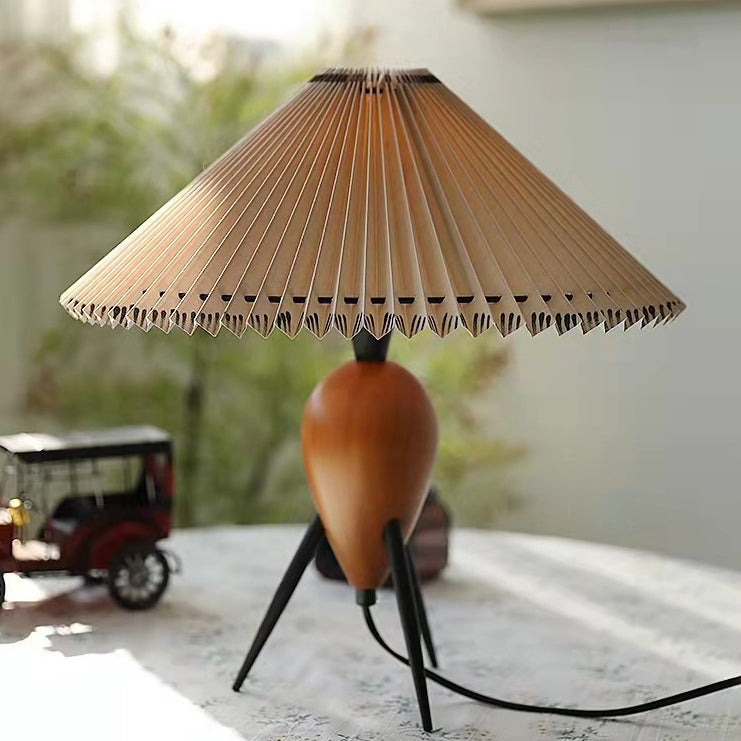 Pantalla de lámpara de tela de paraguas retro contemporáneo con base de madera 1 - Lámpara de mesa para sala de estar 