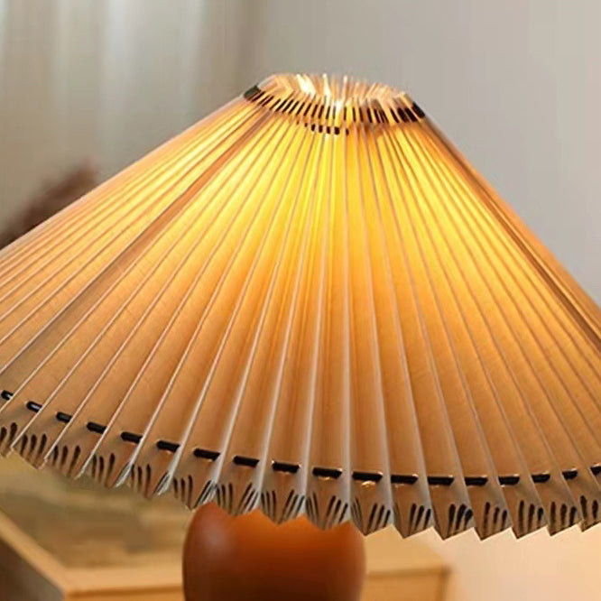 Pantalla de lámpara de tela de paraguas retro contemporáneo con base de madera 1 - Lámpara de mesa para sala de estar 