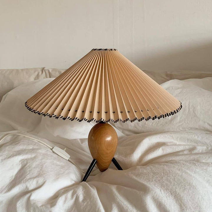Pantalla de lámpara de tela de paraguas retro contemporáneo con base de madera 1 - Lámpara de mesa para sala de estar 