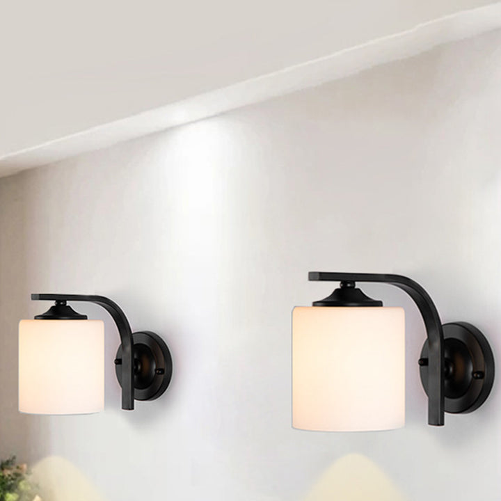 Modern Simplicity Cylinder Glass Lampshade Iron 1 - Light Wall Sconce Lamp For Living Room