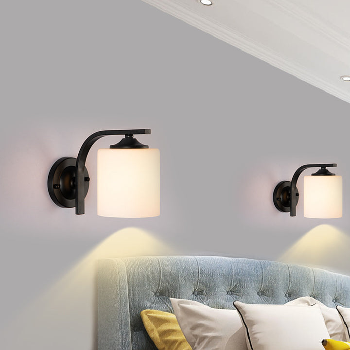 Modern Simplicity Cylinder Glass Lampshade Iron 1 - Light Wall Sconce Lamp For Living Room