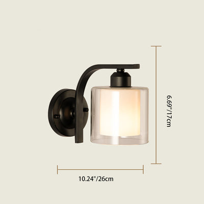 Lampe murale à une lumière en fer avec abat-jour en verre cylindrique de simplicité moderne pour salon 