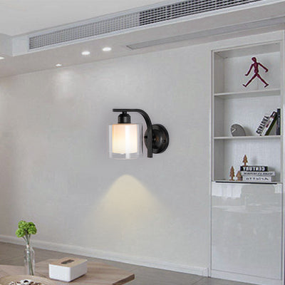 Lampe murale à une lumière en fer avec abat-jour en verre cylindrique de simplicité moderne pour salon 