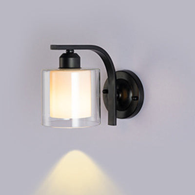 Lampe murale à une lumière en fer avec abat-jour en verre cylindrique de simplicité moderne pour salon 
