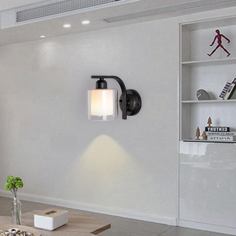 Modern Simplicity Cylinder Glass Lampshade Iron 1 - Light Wall Sconce Lamp For Living Room
