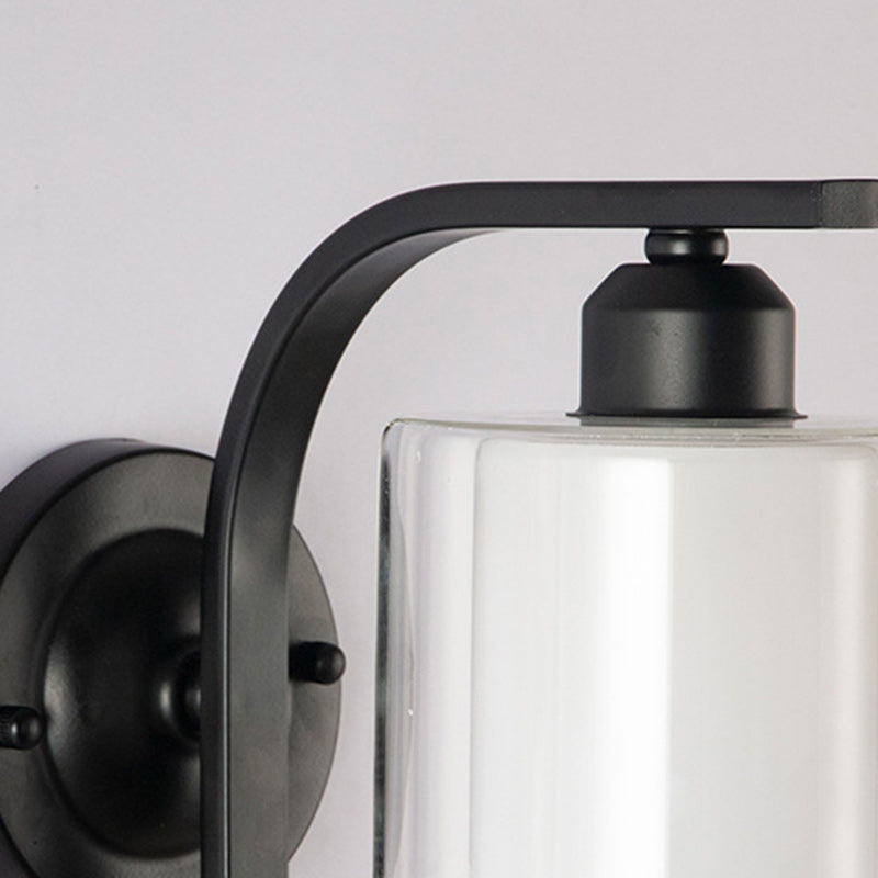 Lampe murale à une lumière en fer avec abat-jour en verre cylindrique de simplicité moderne pour salon 