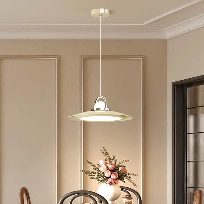 Contemporary Scandinavian Dome UFO Shape Iron PE Lampshade LED Pendant Light For Dining Room
