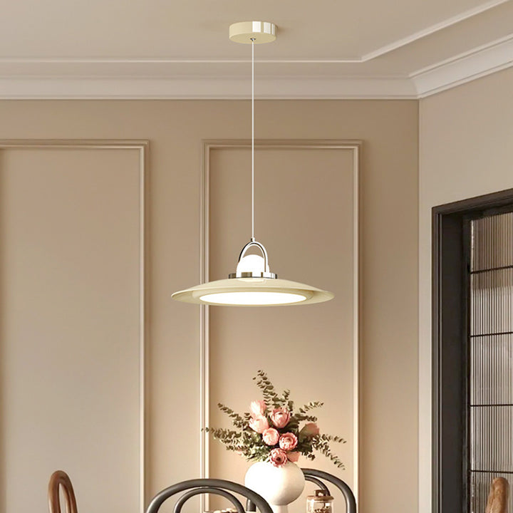 Contemporary Scandinavian Dome UFO Shape Iron PE Lampshade LED Pendant Light For Dining Room