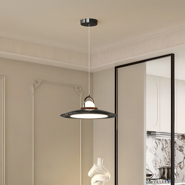 Contemporary Scandinavian Dome UFO Shape Iron PE Lampshade LED Pendant Light For Dining Room