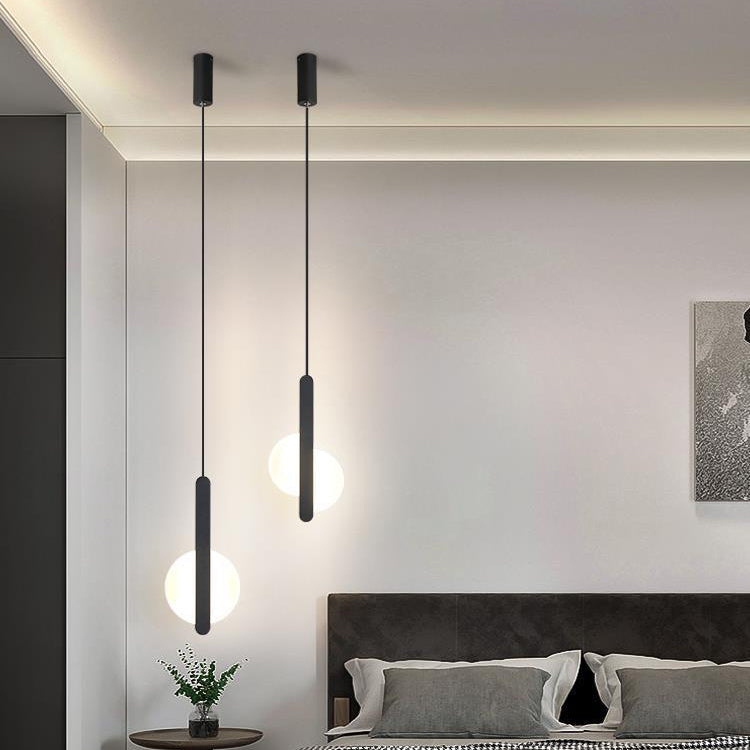 Suspension LED avec abat-jour en acrylique et fer en forme de demi-cercle pour chambre à coucher 