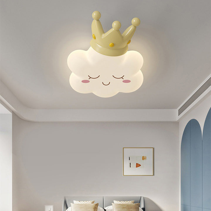 Contemporary Creative Bow Crown Santa Hat Iron PE Lampshade LED Flush Mount Ceiling Light For Bedroom