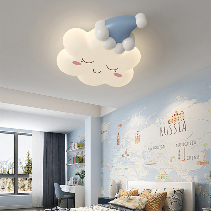 Contemporary Creative Bow Crown Santa Hat Iron PE Lampshade LED Flush Mount Ceiling Light For Bedroom