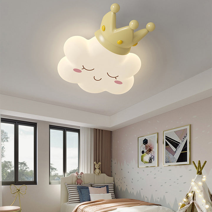 Contemporary Creative Bow Crown Santa Hat Iron PE Lampshade LED Flush Mount Ceiling Light For Bedroom