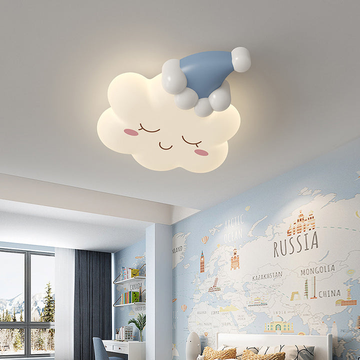 Contemporary Creative Bow Crown Santa Hat Iron PE Lampshade LED Flush Mount Ceiling Light For Bedroom