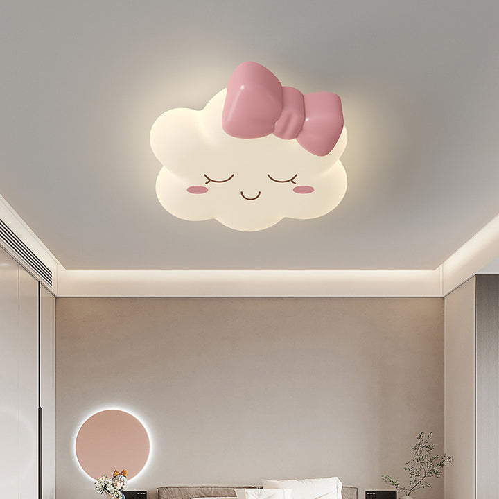 Contemporary Creative Bow Crown Santa Hat Iron PE Lampshade LED Flush Mount Ceiling Light For Bedroom