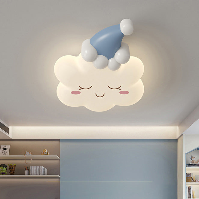 Contemporary Creative Bow Crown Santa Hat Iron PE Lampshade LED Flush Mount Ceiling Light For Bedroom