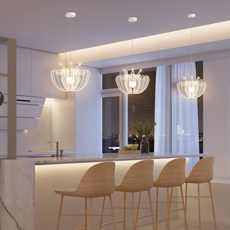 Contemporary Creative Dome Crown Acrylic Crystal Iron Lampshade LED Pendant Light For Dining Room
