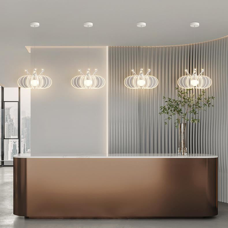 Contemporary Creative Dome Crown Acrylic Crystal Iron Lampshade LED Pendant Light For Dining Room