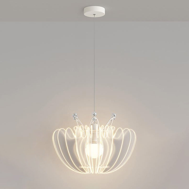 Contemporary Creative Dome Crown Acrylic Crystal Iron Lampshade LED Pendant Light For Dining Room