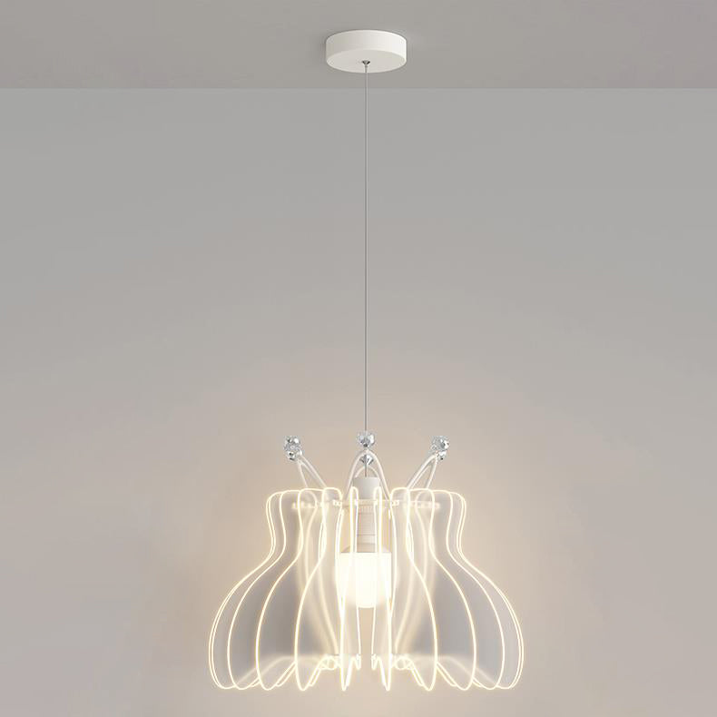 Contemporary Creative Dome Crown Acrylic Crystal Iron Lampshade LED Pendant Light For Dining Room