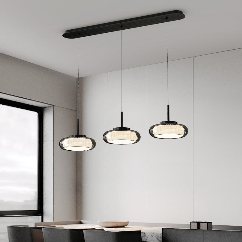 Contemporary Scandinavian Round Bowl Shape Iron Glass Lampshade LED Chandeliers For Dining Room