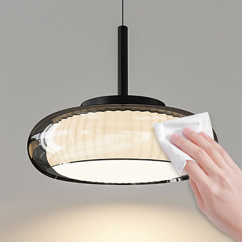 Contemporary Scandinavian Round Bowl Shape Iron Glass Lampshade LED Chandeliers For Dining Room