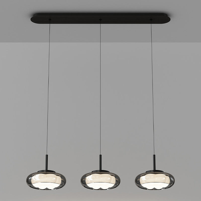 Contemporary Scandinavian Round Bowl Shape Iron Glass Lampshade LED Chandeliers For Dining Room