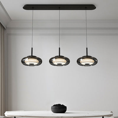 Contemporary Scandinavian Round Bowl Shape Iron Glass Lampshade LED Chandeliers For Dining Room