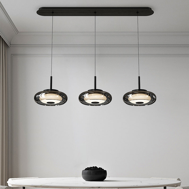 Contemporary Scandinavian Round Bowl Shape Iron Glass Lampshade LED Chandeliers For Dining Room