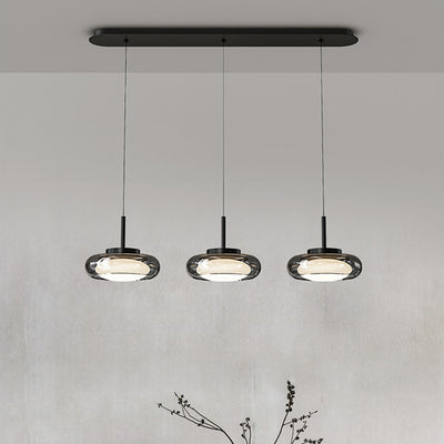 Contemporary Scandinavian Round Bowl Shape Iron Glass Lampshade LED Chandeliers For Dining Room