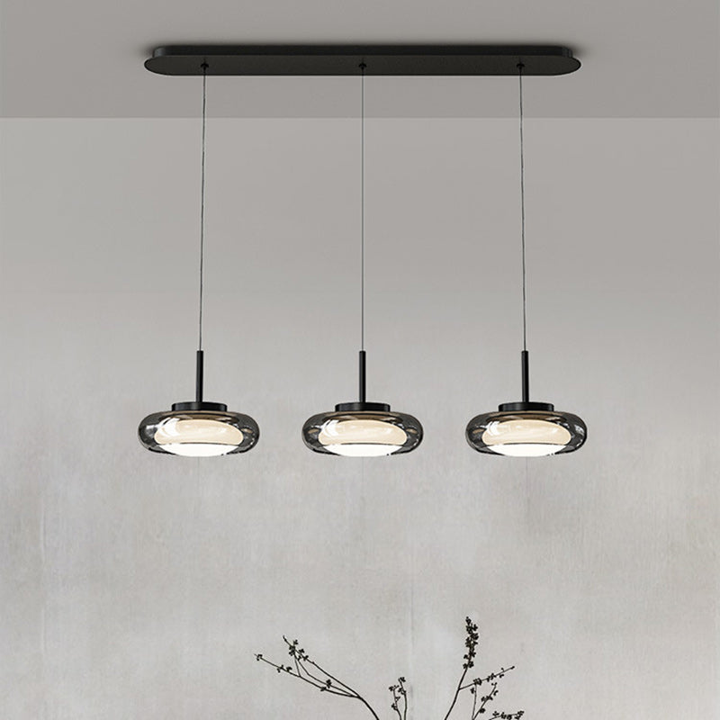 Contemporary Scandinavian Round Bowl Shape Iron Glass Lampshade LED Chandeliers For Dining Room