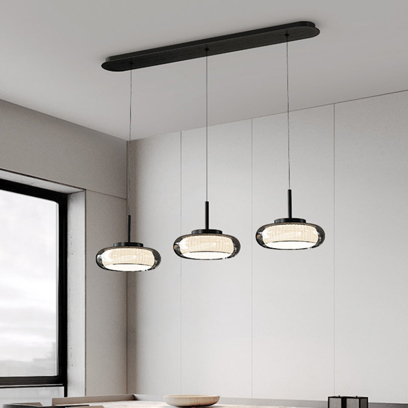 Contemporary Scandinavian Round Bowl Shape Iron Glass Lampshade LED Chandeliers For Dining Room