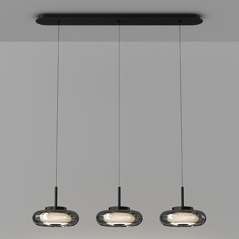 Contemporary Scandinavian Round Bowl Shape Iron Glass Lampshade LED Chandeliers For Dining Room