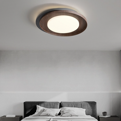 Contemporary Scandinavian Stitching Round Iron Acrylic Lampshade LED Flush Mount Ceiling Light For Bedroom