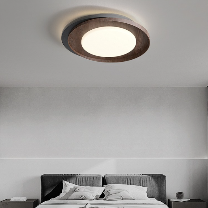 Contemporary Scandinavian Stitching Round Iron Acrylic Lampshade LED Flush Mount Ceiling Light For Bedroom