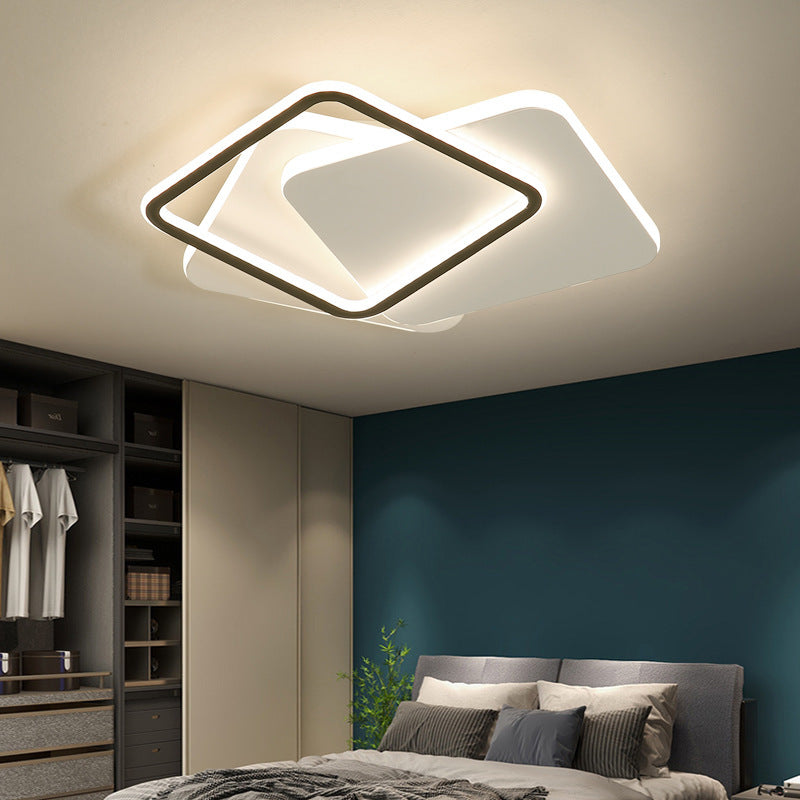Contemporary Simplicity Stitching Round Square Hardware PMMA Lampshade LED Flush Mount Ceiling Light For Bedroom