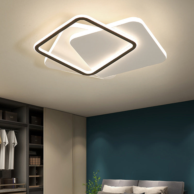 Contemporary Simplicity Stitching Round Square Hardware PMMA Lampshade LED Flush Mount Ceiling Light For Bedroom