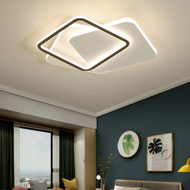 Contemporary Simplicity Stitching Round Square Hardware PMMA Lampshade LED Flush Mount Ceiling Light For Bedroom